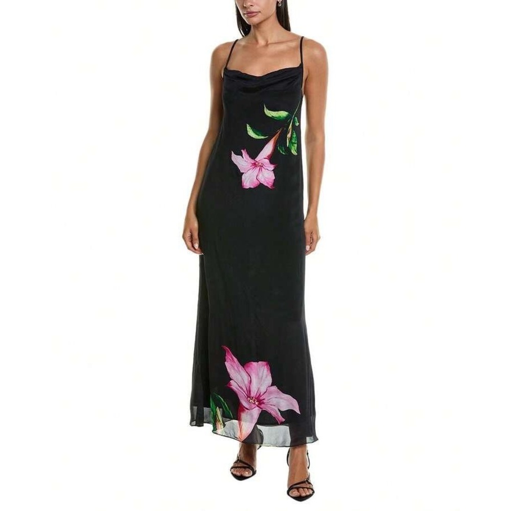 Rococo Sand Black Floral Cowl Neck Maxi Dress Pink Tropical Lily Slip Dress c5